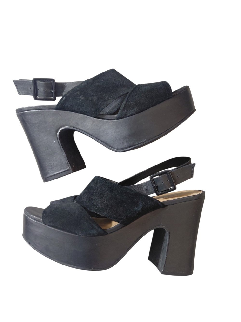 SHUTZ Black Suede Platform Slingback Heels Size 9